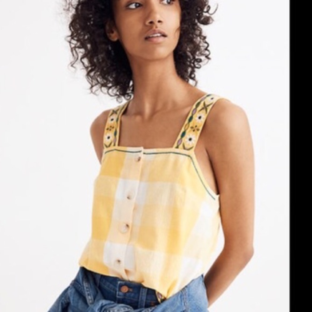 Yellow embroidered tank